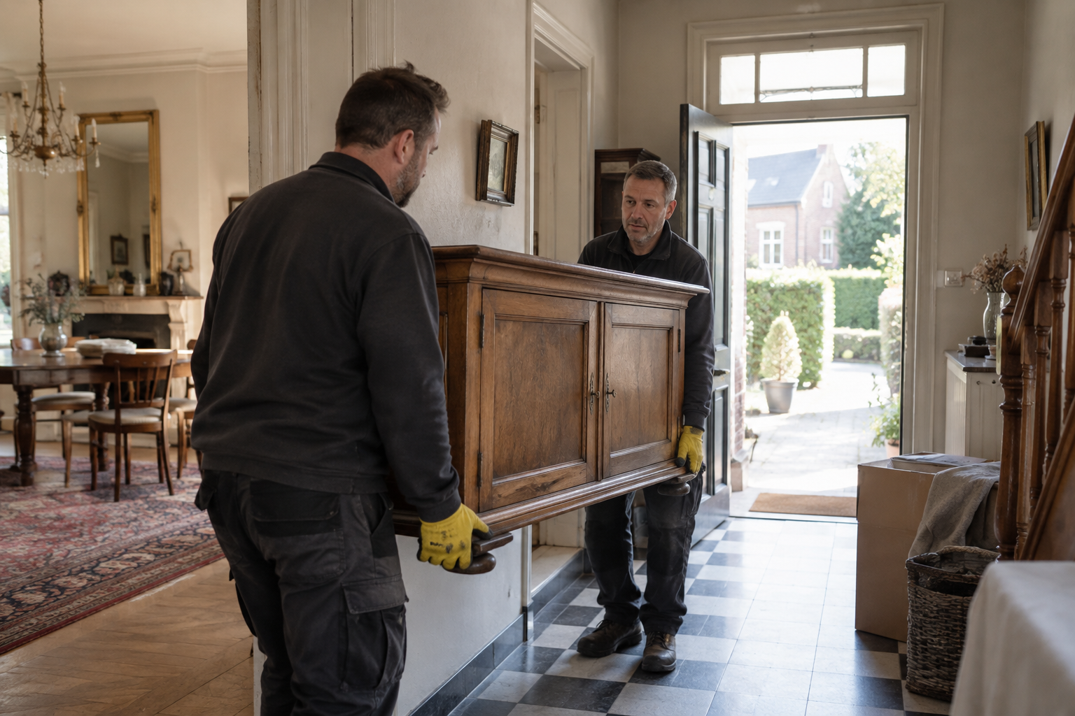 Een kast zorgvuldig uit een woning dragen